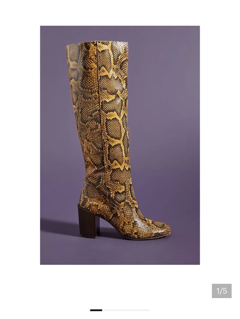 New Anthropologie Yellow Brown Snake-Print Over-the-Knee Boots